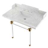 Fauceture LMS3630MASQ7 36-Inch Carrara Marble Console Sink with Acrylic Legs, Marble White/Brushed Brass