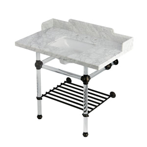 Pemberton LMS3630MASQB5 36-Inch Console Sink with Acrylic Legs (8-Inch, 3 Hole), Marble White/Oil Rubbed Bronze