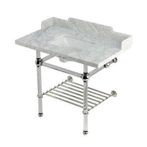 Pemberton LMS3630MASQB6 36-Inch Console Sink with Acrylic Legs (8-Inch, 3 Hole), Marble White/Polished Nickel