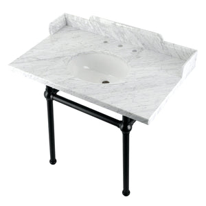 Fauceture LMS3630MB0 36-Inch Carrara Marble Console Sink with Brass Legs, Marble White/Matte Black