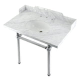 Fauceture LMS3630MB1 36-Inch Carrara Marble Console Sink with Brass Legs, Marble White/Polished Chrome