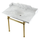 Fauceture LMS3630MB7 36-Inch Carrara Marble Console Sink with Brass Legs, Marble White/Brushed Brass