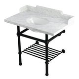 Pemberton LMS3630MBB0 36-Inch Console Sink with Brass Legs (8-Inch, 3 Hole), Marble White/Matte Black