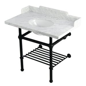 Pemberton LMS3630MBB0 36-Inch Console Sink with Brass Legs (8-Inch, 3 Hole), Marble White/Matte Black