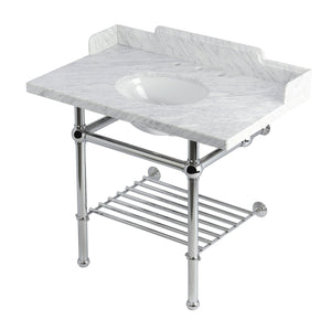 Pemberton LMS3630MBB1 36-Inch Console Sink with Brass Legs (8-Inch, 3 Hole), Marble White/Polished Chrome