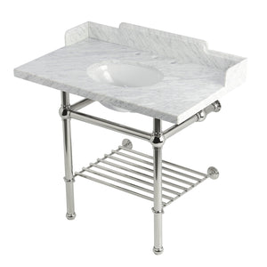 Pemberton LMS3630MBB6 36-Inch Console Sink with Brass Legs (8-Inch, 3 Hole), Marble White/Polished Nickel