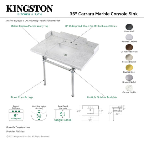 Fauceture LMS3630MBSQ0 36-Inch Carrara Marble Console Sink with Brass Legs, Marble White/Matte Black