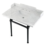 Fauceture LMS3630MBSQ0 36-Inch Carrara Marble Console Sink with Brass Legs, Marble White/Matte Black