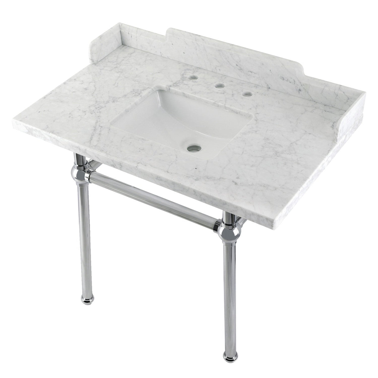 Fauceture LMS3630MBSQ1 36-Inch Carrara Marble Console Sink with Brass Legs, Marble White/Polished Chrome