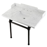 Fauceture LMS3630MBSQ5 36-Inch Carrara Marble Console Sink with Brass Legs, Marble White/Oil Rubbed Bronze