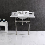 Fauceture LMS3630MBSQ6 36-Inch Carrara Marble Console Sink with Brass Legs, Marble White/Polished Nickel