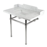 Fauceture LMS3630MBSQ6 36-Inch Carrara Marble Console Sink with Brass Legs, Marble White/Polished Nickel