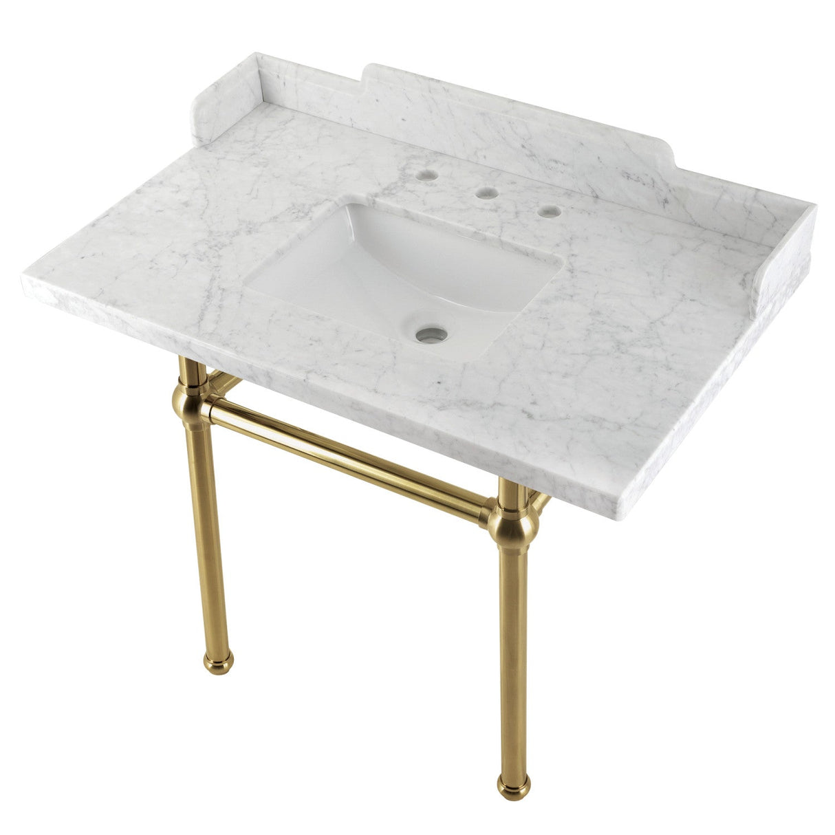 Fauceture LMS3630MBSQ7 36-Inch Carrara Marble Console Sink with Brass Legs, Marble White/Brushed Brass