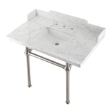 Fauceture LMS3630MBSQ8 36-Inch Carrara Marble Console Sink with Brass Legs, Marble White/Brushed Nickel