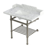 Pemberton LMS3630MBSQB8 36-Inch Console Sink with Brass Legs (8-Inch, 3 Hole), Marble White/Brushed Nickel