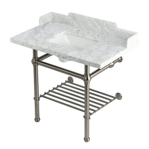 Pemberton LMS3630MBSQB8 36-Inch Console Sink with Brass Legs (8-Inch, 3 Hole), Marble White/Brushed Nickel