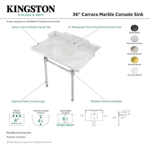 Fauceture LMS36M80ST 36-Inch Carrara Marble Console Sink with Stainless Steel Legs, Marble White/Matte Black