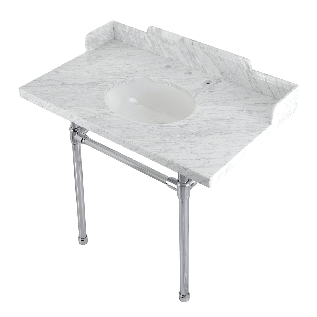 Fauceture LMS36M81ST 36-Inch Carrara Marble Console Sink with Stainless Steel Legs, Marble White/Polished Chrome