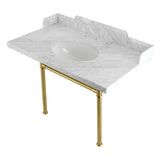 Fauceture LMS36M87ST 36-Inch Carrara Marble Console Sink with Stainless Steel Legs, Marble White/Brushed Brass