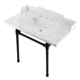 Fauceture LMS36M8SQ0ST 36-Inch Carrara Marble Console Sink with Stainless Steel Legs, Marble White/Matte Black