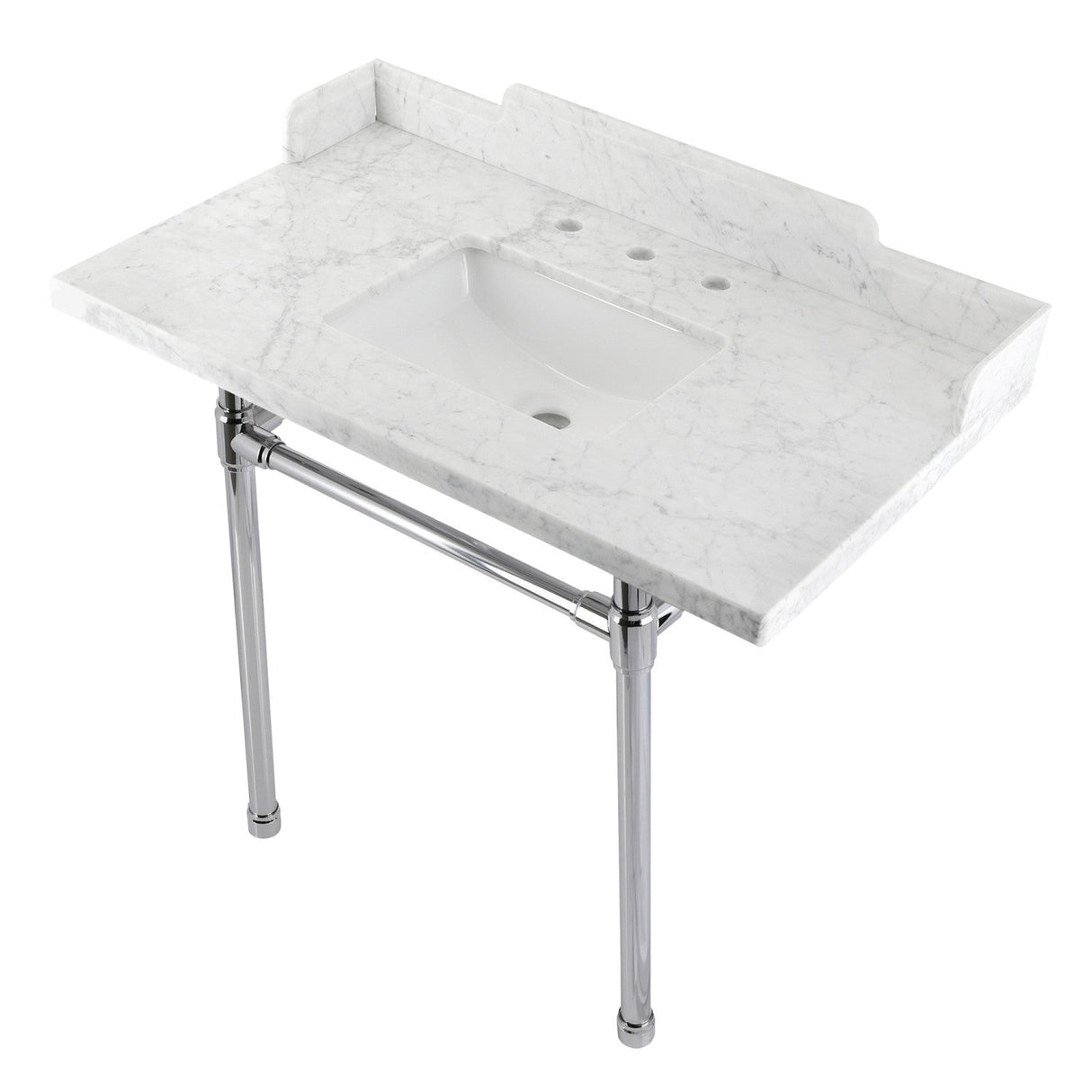 Fauceture LMS36M8SQ1ST 36-Inch Carrara Marble Console Sink with Stainless Steel Legs, Marble White/Polished Chrome