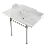 Fauceture LMS36M8SQ6ST 36-Inch Carrara Marble Console Sink with Stainless Steel Legs, Marble White/Polished Nickel