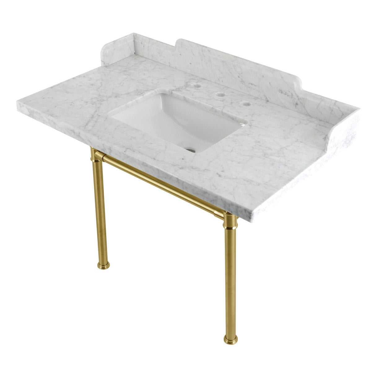 Fauceture LMS36M8SQ7ST 36-Inch Carrara Marble Console Sink with Stainless Steel Legs, Marble White/Brushed Brass