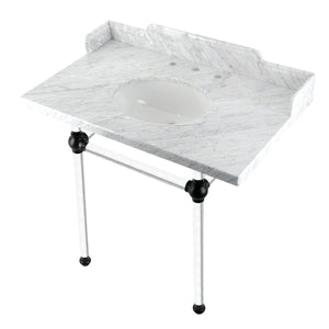 Fauceture LMS36MA0 36-Inch Carrara Marble Console Sink with Acrylic Legs, Marble White/Matte Black