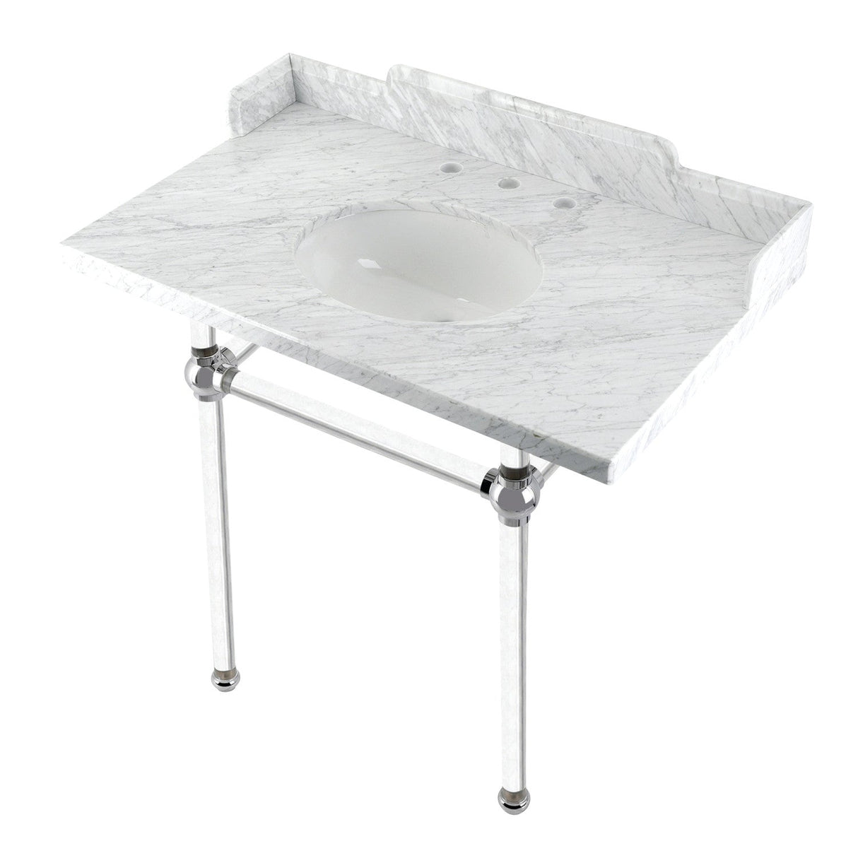 Fauceture LMS36MA1 36-Inch Carrara Marble Console Sink with Acrylic Legs, Marble White/Polished Chrome