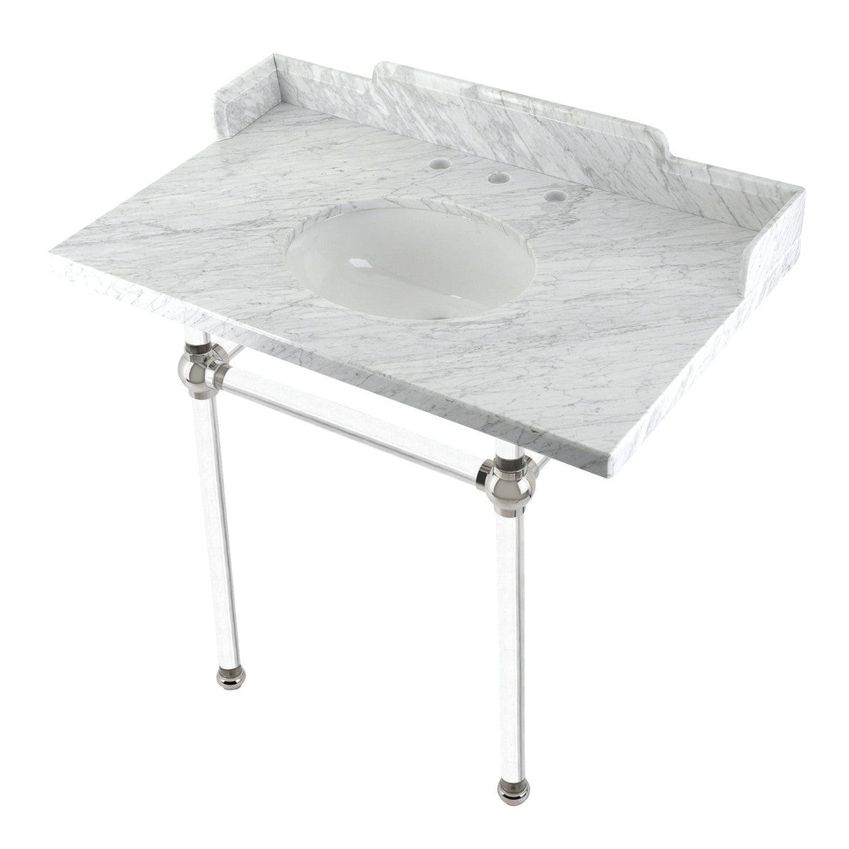 Fauceture LMS36MA6 36-Inch Carrara Marble Console Sink with Acrylic Legs, Marble White/Polished Nickel