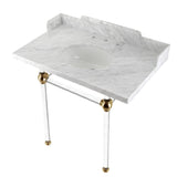 Fauceture LMS36MA7 36-Inch Carrara Marble Console Sink with Acrylic Legs, Marble White/Brushed Brass