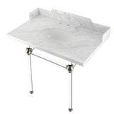 Fauceture LMS36MA8 36-Inch Carrara Marble Console Sink with Acrylic Legs, Marble White/Brushed Nickel