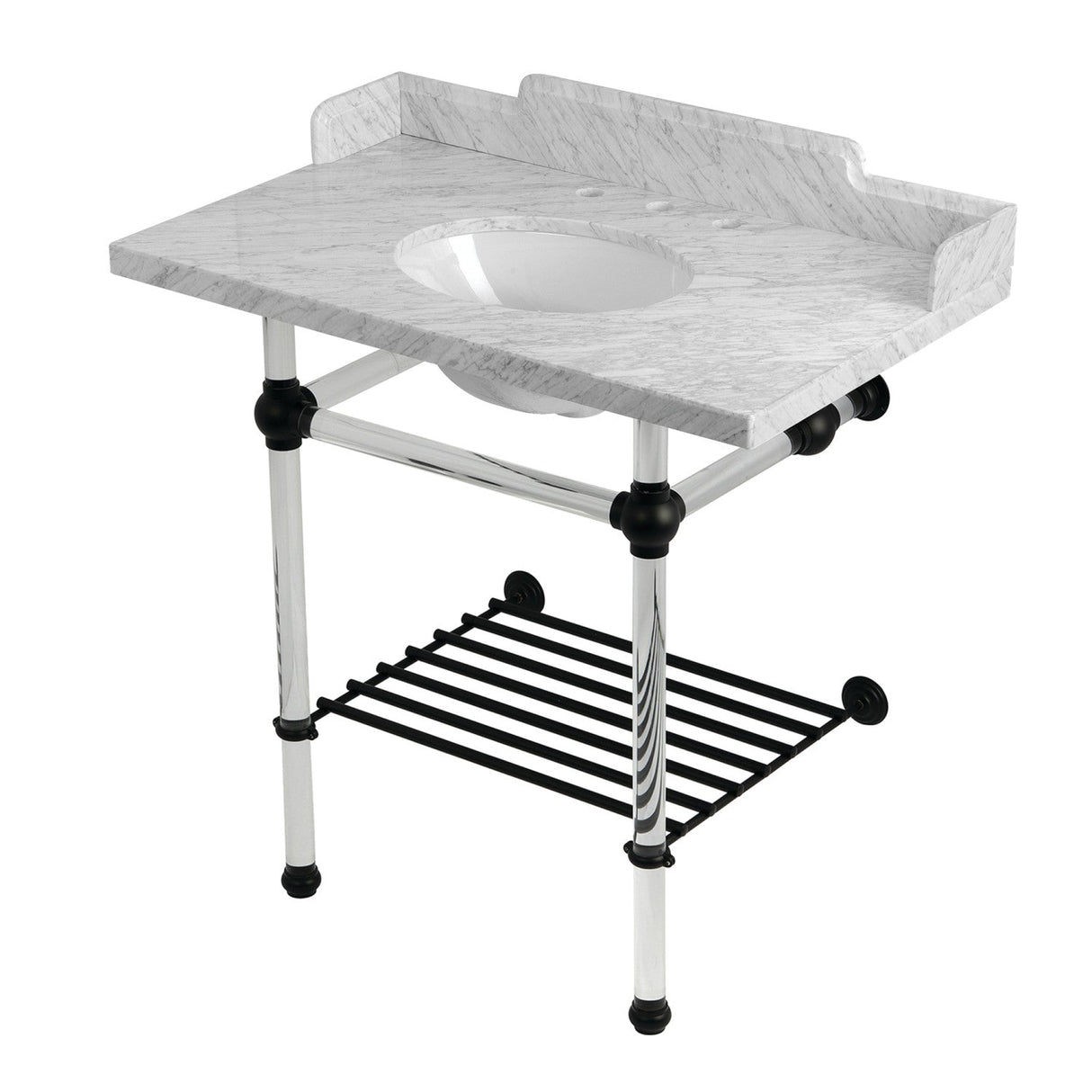 Pemberton LMS36MAB0 36-Inch Console Sink with Acrylic Legs (8-Inch, 3 Hole), Marble White/Matte Black