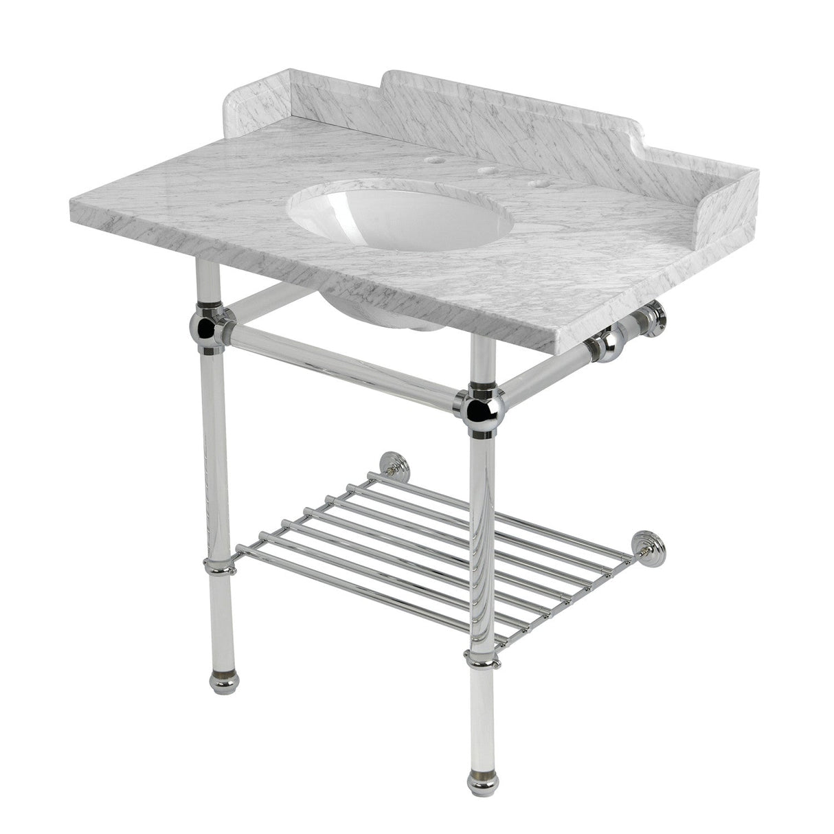 Pemberton LMS36MAB1 36-Inch Console Sink with Acrylic Legs (8-Inch, 3 Hole), Marble White/Polished Chrome