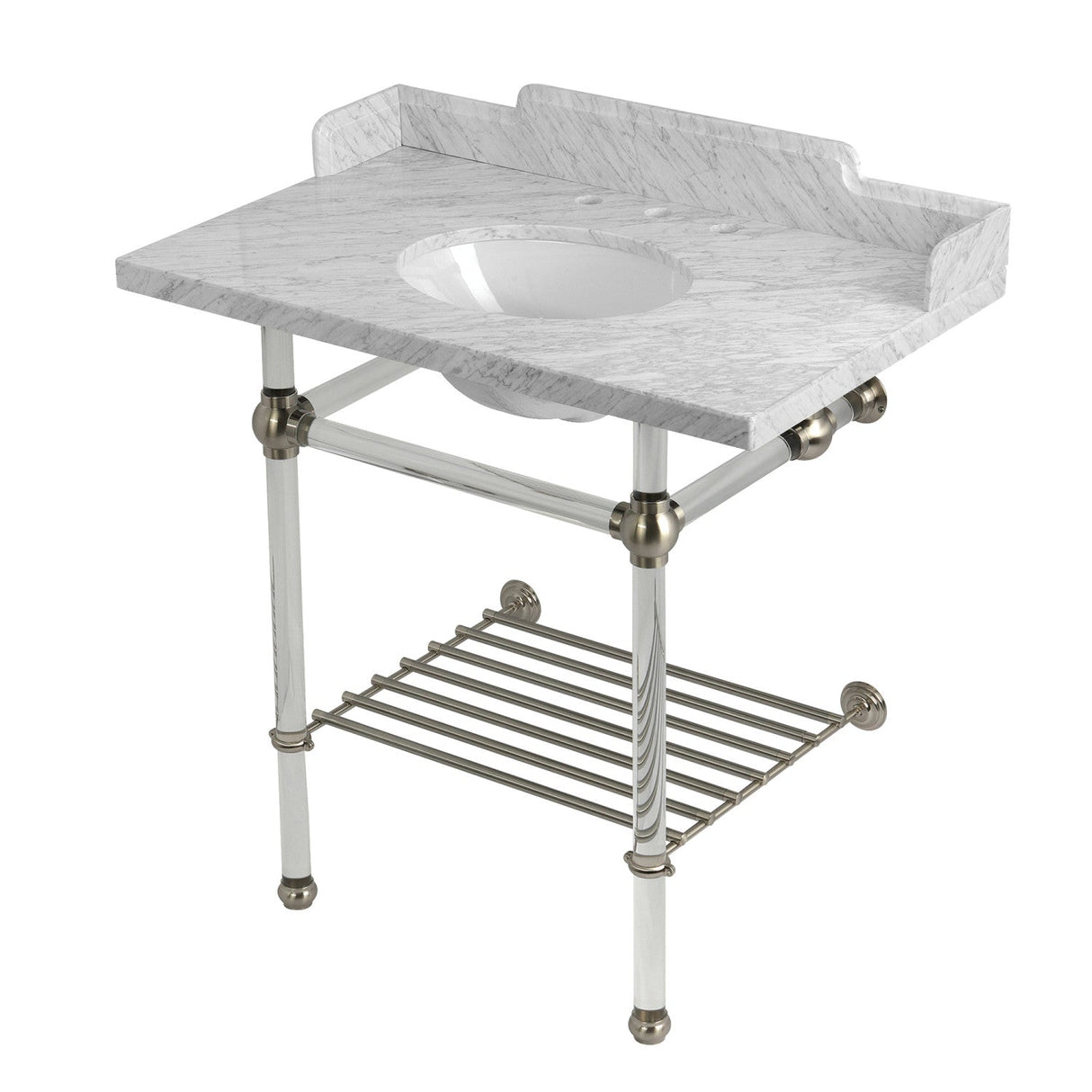 Pemberton LMS36MAB8 36-Inch Console Sink with Acrylic Legs (8-Inch, 3 Hole), Marble White/Brushed Nickel