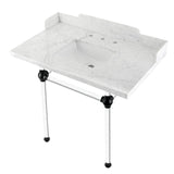 Fauceture LMS36MASQ0 36-Inch Carrara Marble Console Sink with Acrylic Legs, Marble White/Matte Black