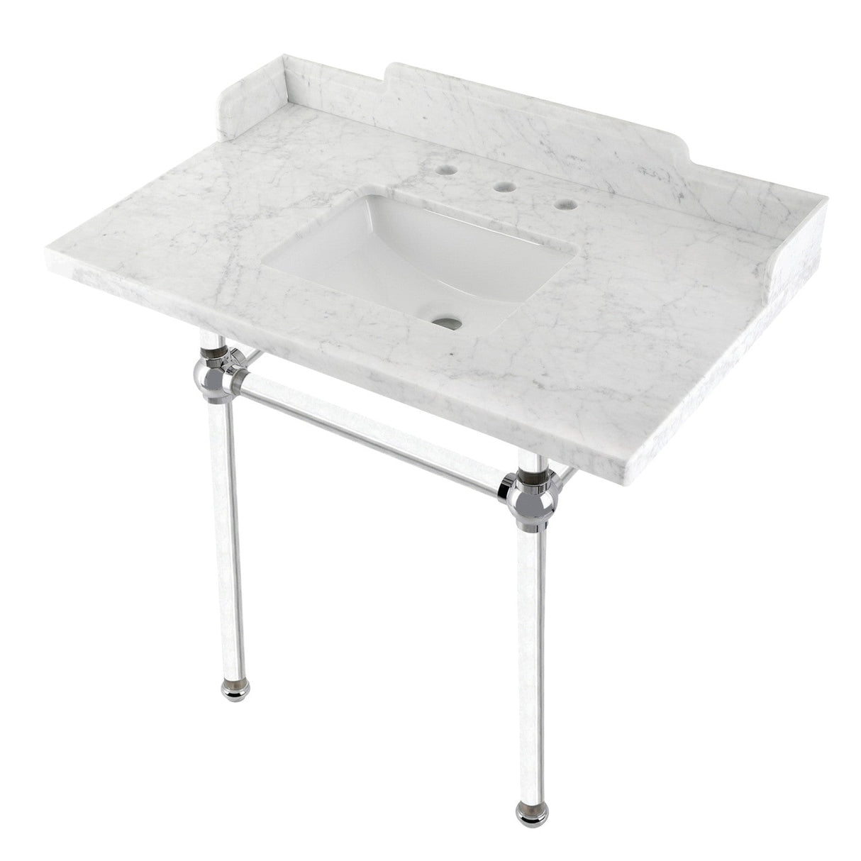 Fauceture LMS36MASQ1 36-Inch Carrara Marble Console Sink with Acrylic Legs, Marble White/Polished Chrome