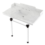 Fauceture LMS36MASQ5 36-Inch Carrara Marble Console Sink with Acrylic Legs, Marble White/Oil Rubbed Bronze