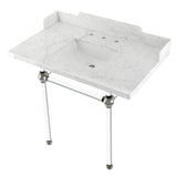 Fauceture LMS36MASQ6 36-Inch Carrara Marble Console Sink with Acrylic Legs, Marble White/Polished Nickel