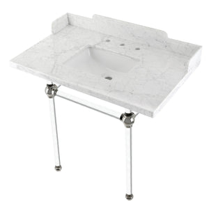 Fauceture LMS36MASQ6 36-Inch Carrara Marble Console Sink with Acrylic Legs, Marble White/Polished Nickel