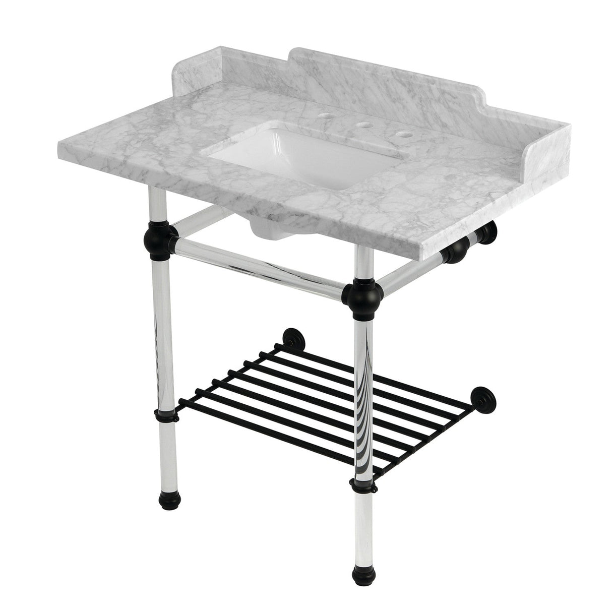 Pemberton LMS36MASQB0 36-Inch Console Sink with Acrylic Legs (8-Inch, 3 Hole), Marble White/Matte Black