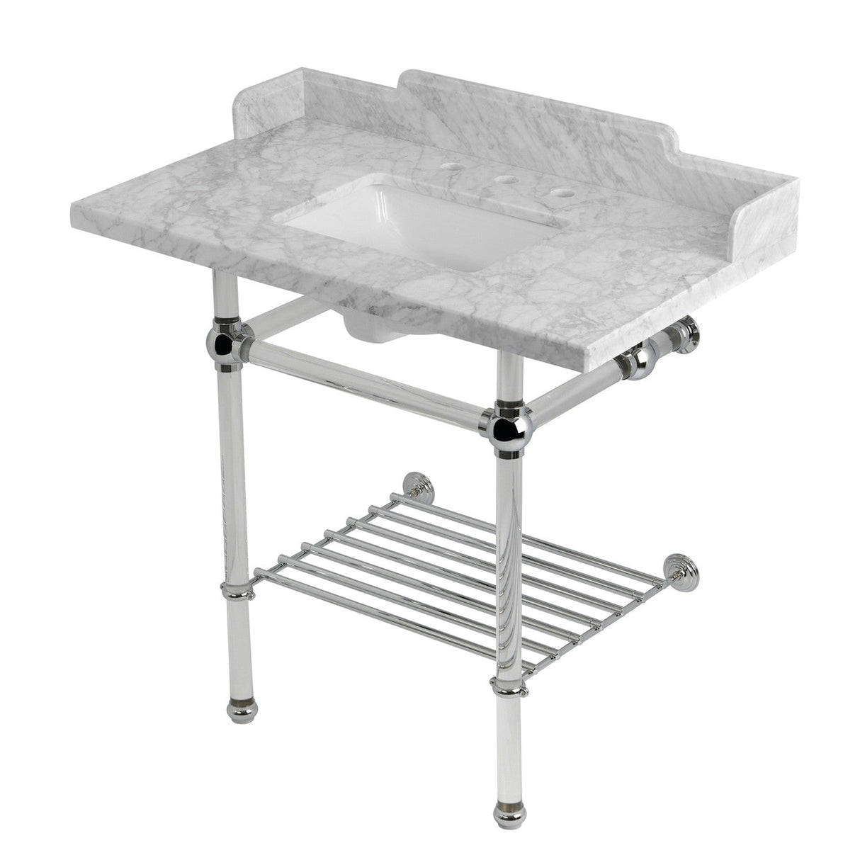 Pemberton LMS36MASQB1 36-Inch Console Sink with Acrylic Legs (8-Inch, 3 Hole), Marble White/Polished Chrome