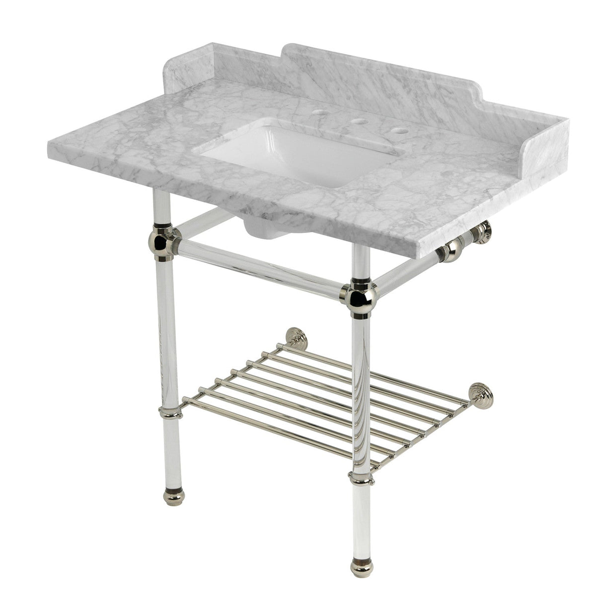 Pemberton LMS36MASQB6 36-Inch Console Sink with Acrylic Legs (8-Inch, 3 Hole), Marble White/Polished Nickel