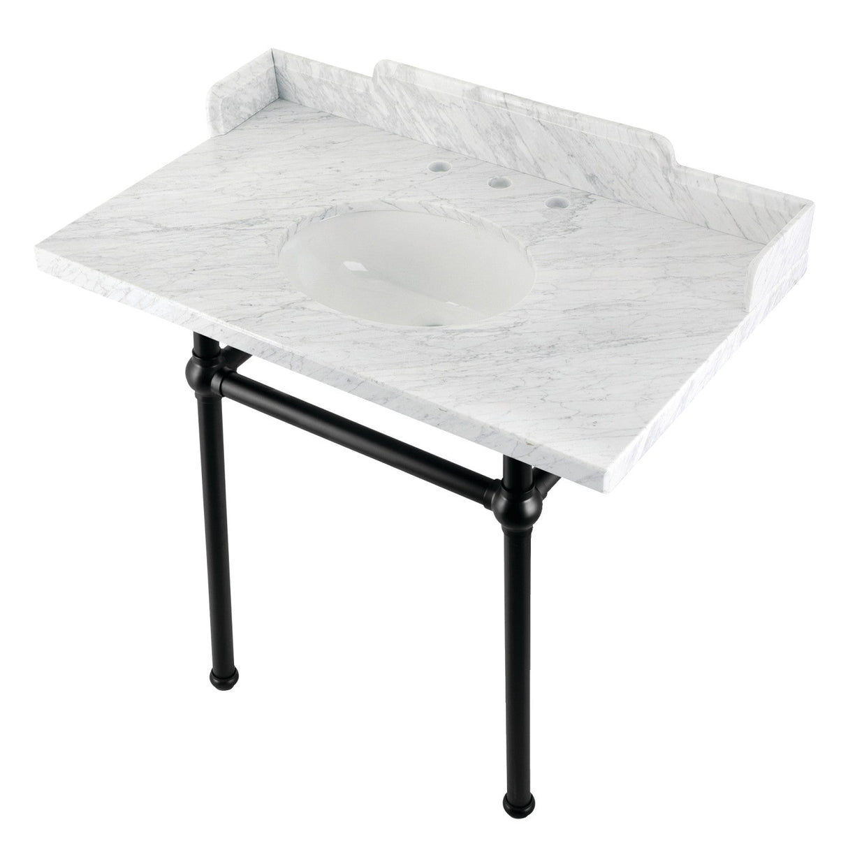 Fauceture LMS36MB0 36-Inch Carrara Marble Console Sink with Brass Legs, Marble White/Matte Black