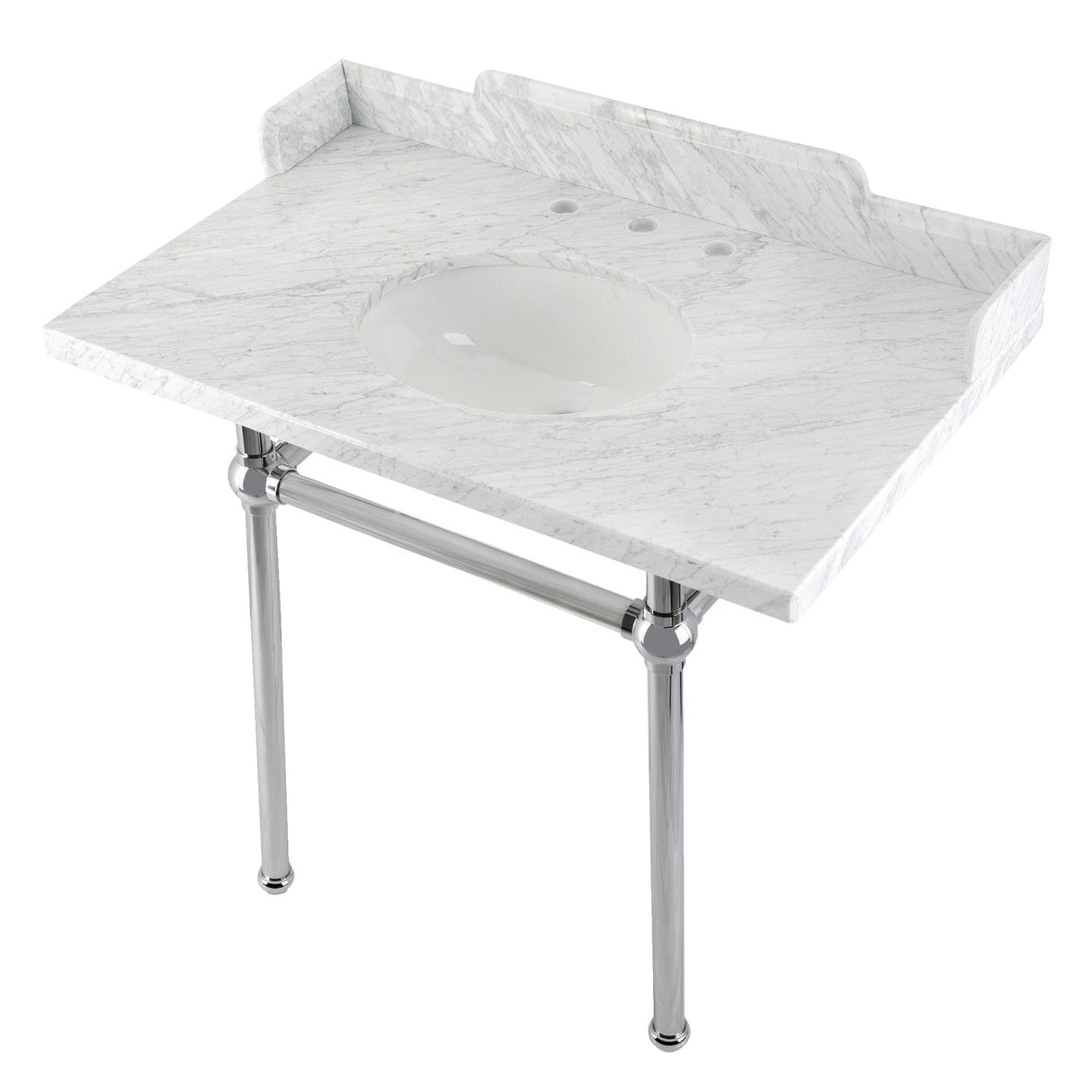 Fauceture LMS36MB1 36-Inch Carrara Marble Console Sink with Brass Legs, Marble White/Polished Chrome