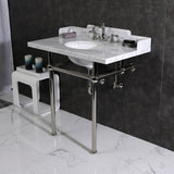 Fauceture LMS36MB6 36-Inch Carrara Marble Console Sink with Brass Legs, Marble White/Polished Nickel