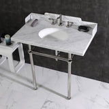 Fauceture LMS36MB6 36-Inch Carrara Marble Console Sink with Brass Legs, Marble White/Polished Nickel