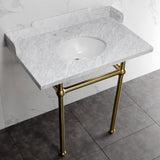 Fauceture LMS36MB7 36-Inch Carrara Marble Console Sink with Brass Legs, Marble White/Brushed Brass