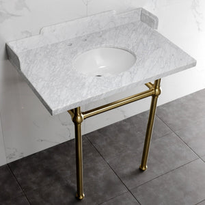 Fauceture LMS36MB7 36-Inch Carrara Marble Console Sink with Brass Legs, Marble White/Brushed Brass