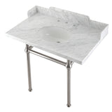 Fauceture LMS36MB8 36-Inch Carrara Marble Console Sink with Brass Legs, Marble White/Brushed Nickel